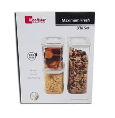 Moonstar maximum fresh üçlü saklama kabı hava sızdırmaz-MAX-SET2 BEYAZ KAPAKLI