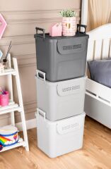 Geseus Motek  Mybox 1x30 Litre Kulplu Çok Amaçlı Organizer Saklama Kutusu-MT-35 Antrasit