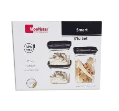 Moonstar smart üçlü saklama kabı hava sızdırmaz-SM-SET SİYAH KAPAKLI