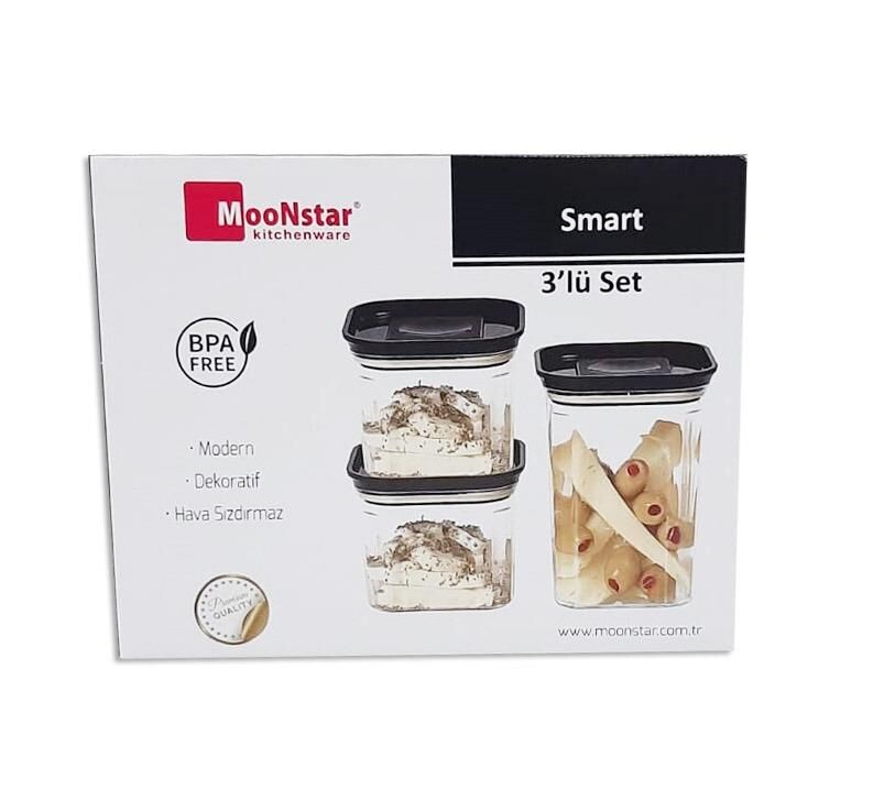 Moonstar smart üçlü saklama kabı hava sızdırmaz-SM-SET SİYAH KAPAKLI