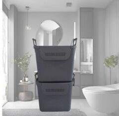 Geseus Motek  Mybox 2x30 Litre Kulplu Çok Amaçlı Organizer Saklama Kutusu-MT-35 gri