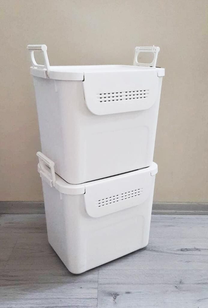 Geseus Motek  Mybox 2x30 Litre Kulplu Çok Amaçlı Organizer Saklama Kutusu-MT-35 beyaz