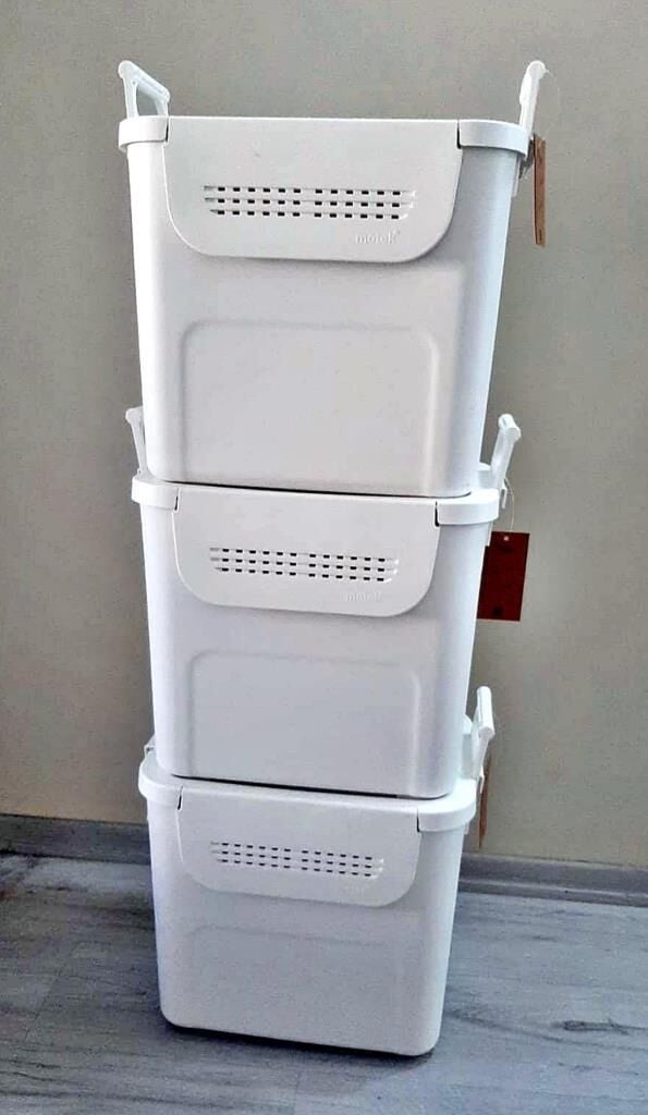 Geseus Motek  Mybox 3x30 Litre Kulplu Çok Amaçlı Organizer Saklama Kutusu-MT-35 beyaz