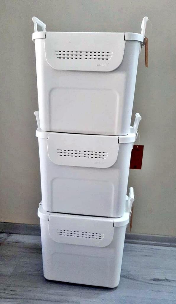 Geseus Motek  Mybox 3x30 Litre Kulplu Çok Amaçlı Organizer Saklama Kutusu-MT-35 beyaz