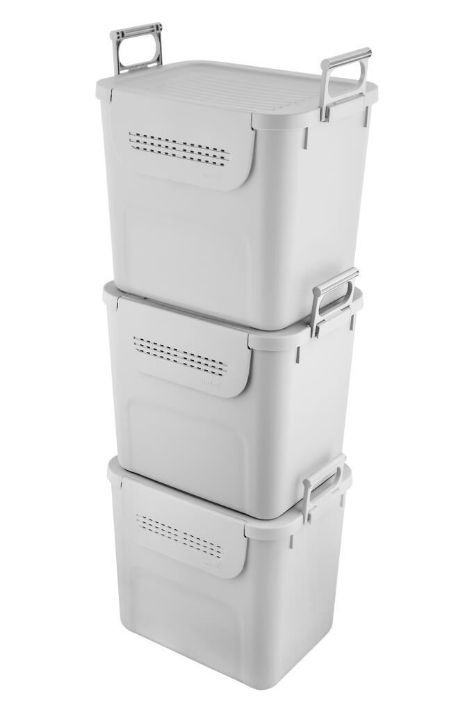 Geseus Motek  Mybox 3x30 Litre Kulplu Çok Amaçlı Organizer Saklama Kutusu-MT-35 gri