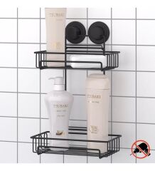 Geseus Va kumlu İki Katlı Banyo Rafı Şampuanlık Delme Vida Matkap Yok! Mat Siyah-DM242