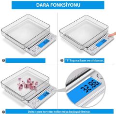 Dijital Hassas Elektronik Taşınabilir Terazi Tartı 3000Gr/ 0.1Gr Hassas Terazi 7107