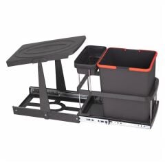 Çelik Ayna Teleskopik Raylı Dolap İçi Çöp Kovası+Poşetlik 16+1 Litre