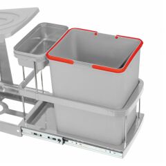 Çelik Ayna Teleskopik Raylı Dolap İçi Çöp Kovası+Poşetlik 16+1 Litre