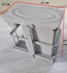 Çelik Ayna Teleskopik Raylı Dolap İçi Çöp Kovası+Poşetlik 16+1 Litre gri