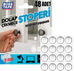 Yapışkanlı Dolap Çekmece Stoperi Kapak Ses Engelleyici 48Adet-Beyaz