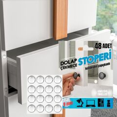 Yapışkanlı Dolap Çekmece Stoperi Kapak Ses Engelleyici 48Adet-Beyaz