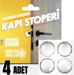 Yapışkanlı Kapı Stoperi Kapı Kolu Çarpma Engelleyici Şeffaf 4Adet