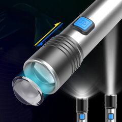 Şarjlı Alüminyum Gövde Zomlu Cep Feneri 300Mt Aydınlatma 3 Modlu Işık Ayarı -6102