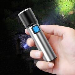 Şarjlı Alüminyum Gövde Zomlu Cep Feneri 300Mt Aydınlatma 3 Modlu Işık Ayarı -6102