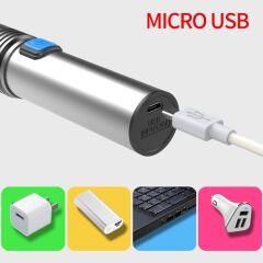 Şarjlı Alüminyum Gövde Zomlu Cep Feneri 300Mt Aydınlatma 3 Modlu Işık Ayarı -6102