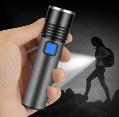 Şarjlı Alüminyum Gövde Zomlu Cep Feneri 300Mt Aydınlatma 3 Modlu Işık Ayarı -6102