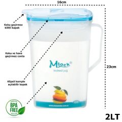 Moonstar Kilitli Koku Geçirmez Sürahi 2 Litre SU-808