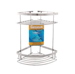 Geseus Paslanmaz İki Gözlü Banyo Köşe Rafı Şampuanlık 304 Kalite Paslanmaz Çelik-GNRL2014