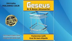 Geseus Paslanmaz İki Gözlü Banyo Köşe Rafı Şampuanlık 304 Kalite Paslanmaz Çelik-GNRL2014