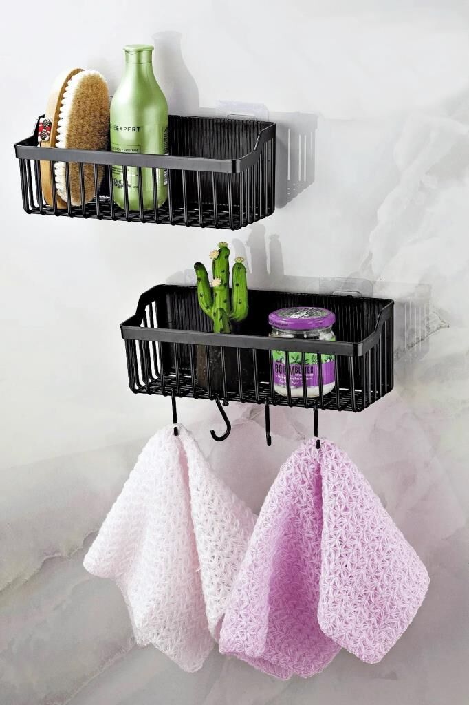 Yapışkanlı Plastik Banyo Rafı İkili Banyo Düzenleyici Duş Rafı Organizer Şampuanlık siyah