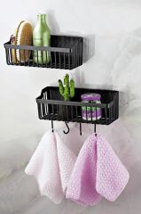 Yapışkanlı Plastik Banyo Rafı İkili Banyo Düzenleyici Duş Rafı Organizer Şampuanlık siyah