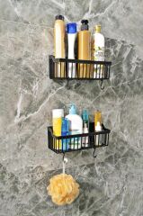 Yapışkanlı Plastik Banyo Rafı İkili Banyo Düzenleyici Duş Rafı Organizer Şampuanlık siyah