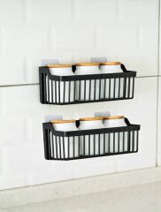 Yapışkanlı Plastik Banyo Rafı İkili Banyo Düzenleyici Duş Rafı Organizer Şampuanlık siyah