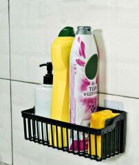 Yapışkanlı Plastik Banyo Rafı İkili Banyo Düzenleyici Duş Rafı Organizer Şampuanlık siyah