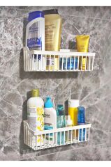 Yapışkanlı Plastik Banyo Rafı İkili Banyo Düzenleyici Duş Rafı Organizer Şampuanlık beyaz