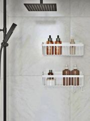 Yapışkanlı Plastik Banyo Rafı İkili Banyo Düzenleyici Duş Rafı Organizer Şampuanlık beyaz