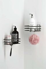 Banyo Düzenleyici Yapışkanlı Metal Banyo Rafı İkili Duş Rafı Organizer Şampuanlık Mat Siyah-GNRL281