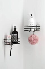 Banyo Düzenleyici Yapışkanlı Metal Banyo Rafı İkili Duş Rafı Organizer Şampuanlık Mat Siyah-GNRL281