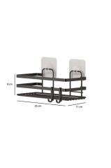 Banyo Düzenleyici Yapışkanlı Metal Banyo Rafı İkili Duş Rafı Organizer Şampuanlık Mat Siyah-GNRL281