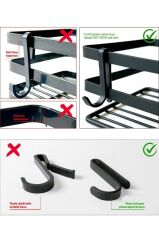 Banyo Düzenleyici Yapışkanlı Metal Banyo Rafı İkili Duş Rafı Organizer Şampuanlık Mat Siyah-GNRL281
