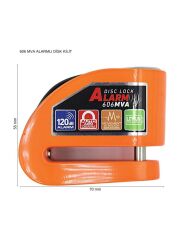 Armor Alarmlı Motorsiklet Disk Kilidi Çelik Gövde 606 Mva 6mm-Turuncu
