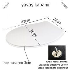 Çelk Ayna Amortisörlü Yavaş Kapanır Oval Klozet Kapağı Metal Montaj Vidalı-716