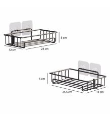 Banyo Düzenleyici Yapışkanlı Metal Banyo ve Dolap Rafı İkili Duş Rafı Organizer Şampuanlık Mat siyah-GNRL242