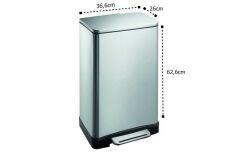 Primanova E-Cube Yumuşak Kapanan Pedallı Banyo Mutfak Ofis Çelik Çöp Kovası 30Lt-Pls iç kovalı-D14679