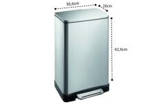 Primanova E-Cube Yumuşak Kapanan Pedallı Banyo Mutfak Ofis Çelik Çöp Kovası 30Lt-Pls iç kovalı-D14679