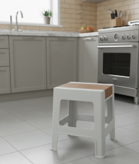 Çelik Ayna Zilkale Büyük Boy Çok Amaçlı Dayanıklı Tabure Beyaz+Kahve-252