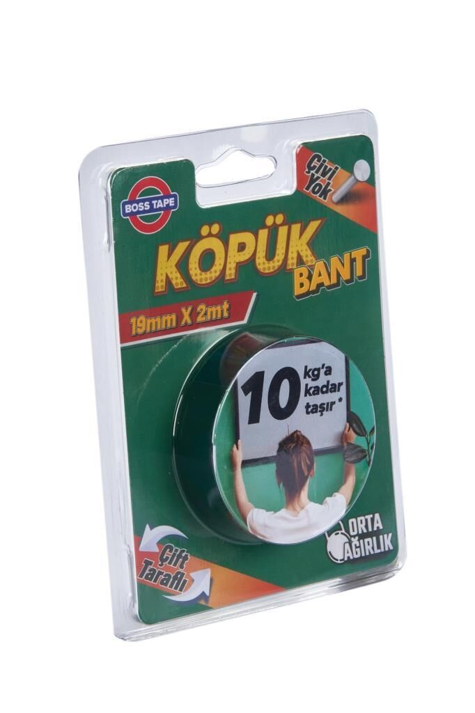 Boss Köpük Bant Montaj Aksesuar Yapıştırma Bandı 19mmx2mt 10KG Taşır