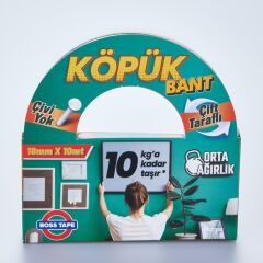 Boss Köpük Bant Montaj Aksesuar Yapıştırma Bandı 18mmx10Mt-10KG Taşır