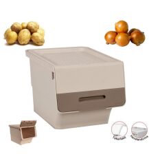 Motek Tekerlekli Patateslik Soğanlık Oyuncak Kutusu Patateslik Soğanlık Sepeti 2X12Lt Krem+Açık kahve