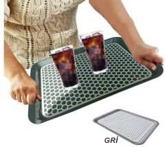 Kaydırmaz Tabanlı Servis Tepsi Sunum Tepsisi Büyük Boy-1136-02-Antrasit,Gri