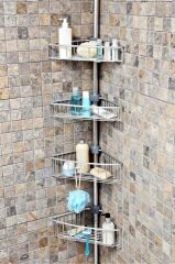 Primanova Yay Baskılı Kurulumu Kolay Dört Gözlü Alüminyum Banyo Köşe Rafı-N29