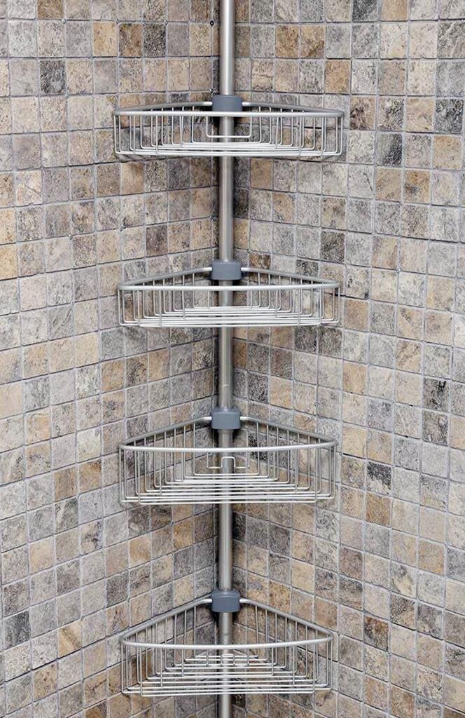 Primanova Yay Baskılı Kurulumu Kolay Dört Gözlü Alüminyum Banyo Köşe Rafı-N29