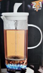 French Pres Ateşe Dayanıklı Özel Bitki Çayı ve Kahve Demleme -6000ML-BR9972 beyaz