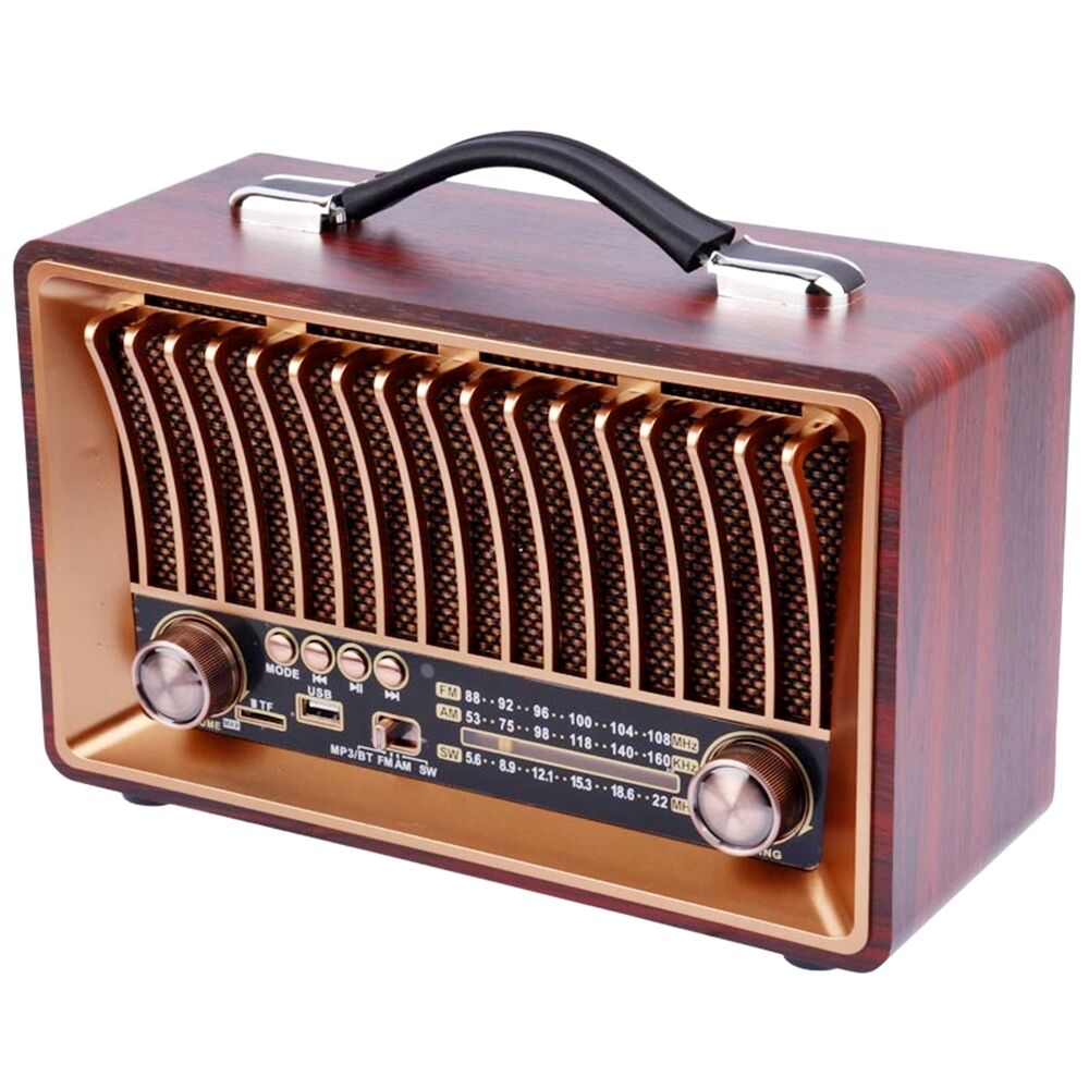 Nostaljik Ahşap Şarjlı 3 Bant Büyük Boy Radyo,Tf,Usb Girişli,Fm Radyo,Bluetooth Bağlantılı- R-1918BT