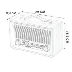 Nostaljik Ahşap Şarjlı 3 Bant Büyük Boy Radyo,Tf,Usb Girişli,Fm Radyo,Bluetooth Bağlantılı- R-1918BT